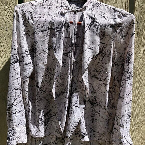 Sioni Ruffled black and white print blouse Sz XL - Picture 1 of 7